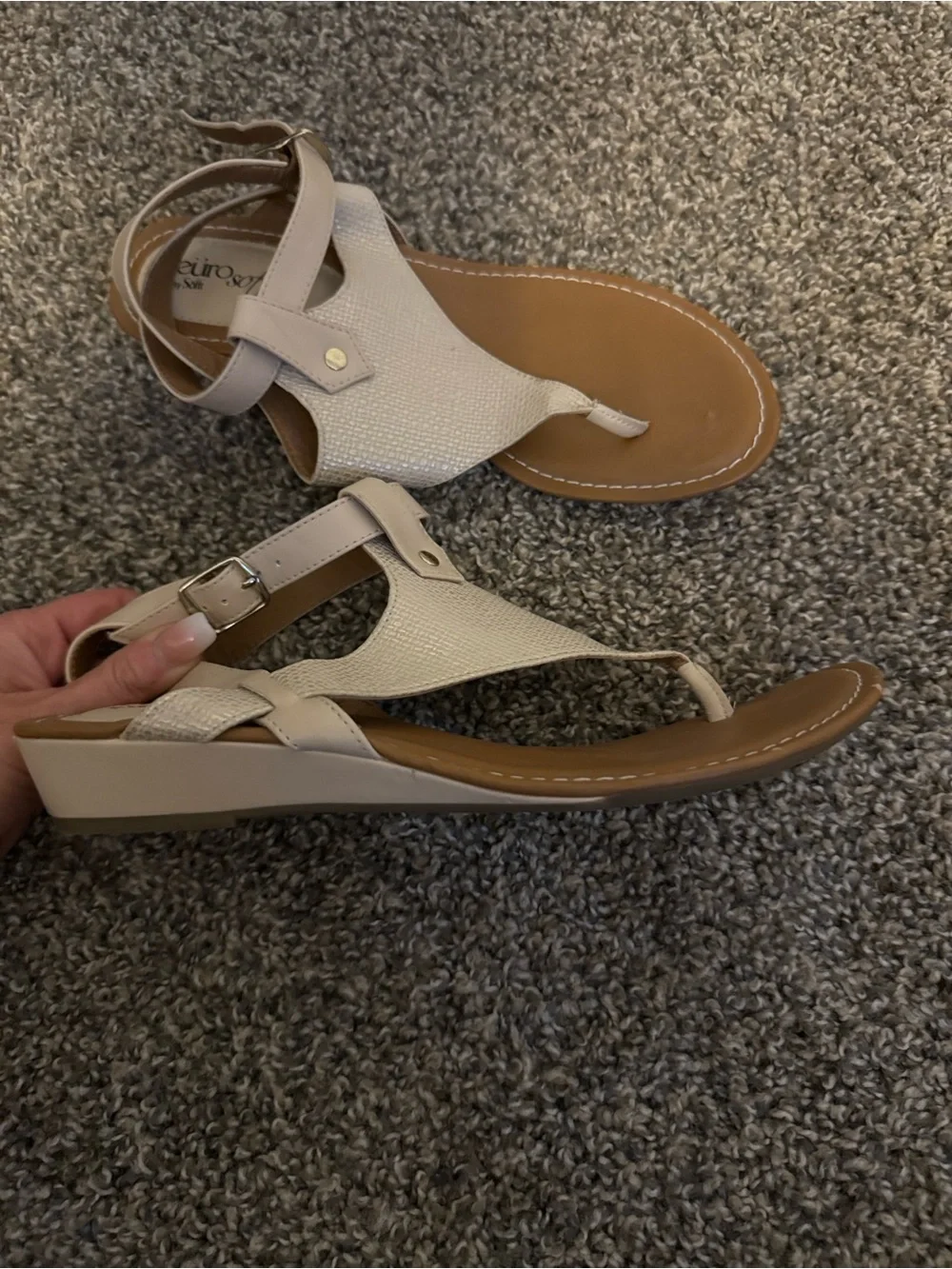 Beige Women’s Wedge Sandals - Comfort T-Strap Style